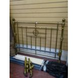 Brass bed frame with wooden slats