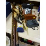 Parcel of collectables including walking sticks, horns, binoculars etc