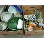 Two boxes of decorative ornamental ware and pottery planters
