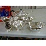 Good three piece electroplate tea service in hexagonal form and other electroplate items