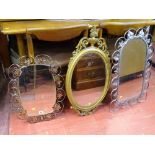 Parcel of three modern ornate mirrors and an antique re-enamelled longcase clock dial