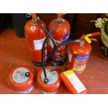 Parcel of three powder fire extinguishers and two fire hand bells (not tested)