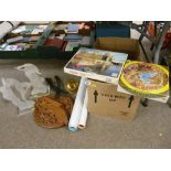Parcel of miscellaneous items including folding carved table, frosted perspex figures, railway etc