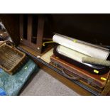 Parcel of assorted collectable items including old briefcase, prints, music stand etc