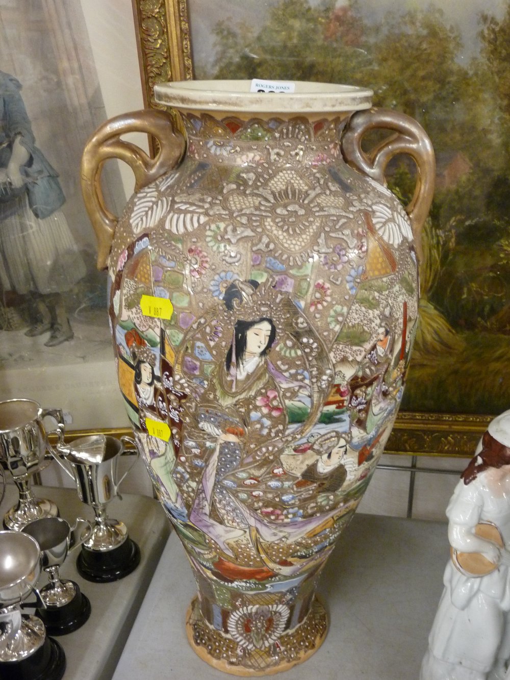 Twin handled Satsuma vase, 46 cms high