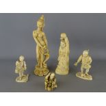 Four late 19th/early 20th Century carved ivory figurines depicting various figures from Japanese