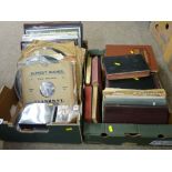 Box of vintage publications, a parcel of written music and a parcel of old vinyl records etc