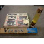 Boxed Super Velbon tripod stand, a boxed garden grill and a vintage lava lamp