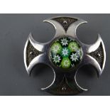 Hallmarked Scottish silver brooch with Caithness millefiori inset