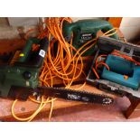 Qualcast Hedgemaster 380, Black & Decker GK310 chainsaw and a cased Black & Decker electric jigsaw