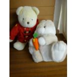 Paddington Bear style soft toy and another quality rabbit soft toy