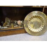 Large brass charger and a quantity of other brass items