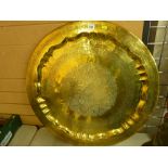 Large Eastern brass charger, approx 73 cms diameter