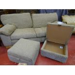 Fine oatmeal effect two seater sofa bed with a pair of matching footstools