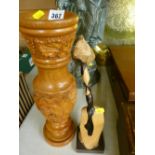 Carved lamp base and an interesting carved figure