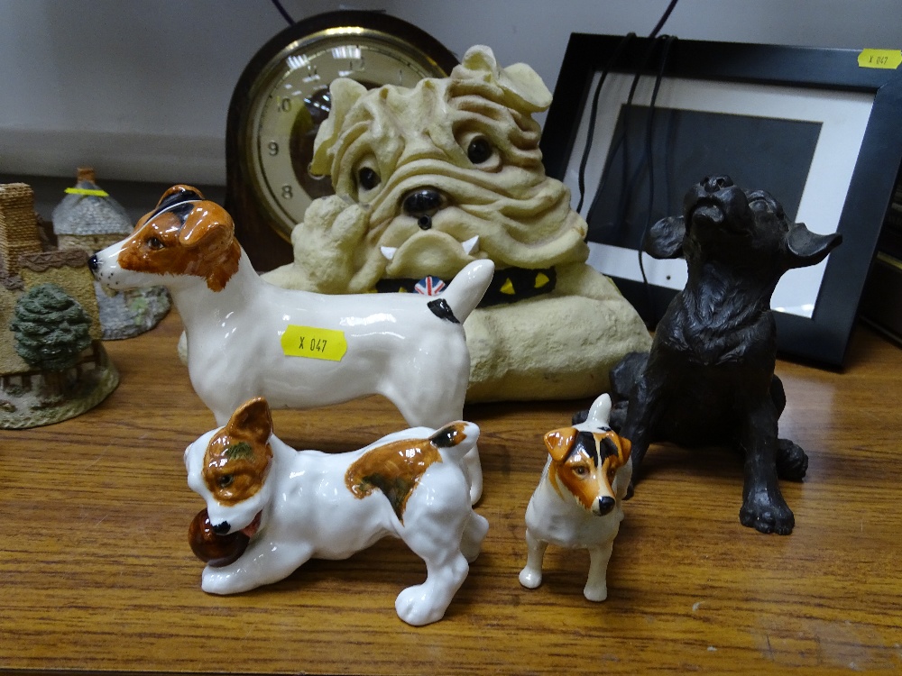 Royal Doulton dog, two Beswick figures, polished mantel clock etc