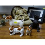 Royal Doulton dog, two Beswick figures, polished mantel clock etc