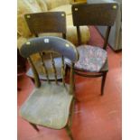 Pair of snake skin effect bentwood type chairs and a farmhouse chair