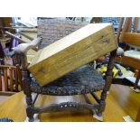 Wooden lidded artist's? box and a child's armchair