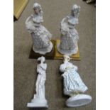 Two Italian lady figurines, another figurine and a Royal Worcester figurine