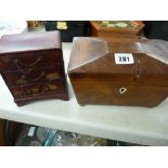 Vintage tea caddy and an Oriental style jewellery box