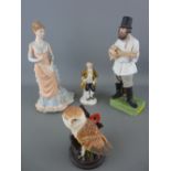 Coalport figurine titled 'Command Performance', a Russian biscuit porcelain musician, a Country Bird