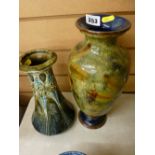 Doulton Lambeth leaf decorated vase and another similar