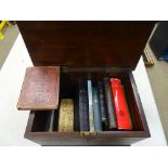 Vintage hinged wooden box with quantity of old books