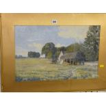 W J SLATER watercolour - peaceful farmstead scene, 33 x 50 cms