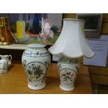 Graduated pair of Portmeirion 'Botanic Garden' table lamps (one with shade)