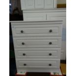 White quality modern bedroom suite comprising wardrobe, narrow chest and a four drawer chest