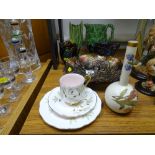 Three items of carnival glassware, Sylvac pottery, Royal Worcester, Royal Albert 'Braemar' trio