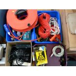 Two boxes of heavy duty electrical cable, household items etc