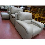 Excellent leather effect three piece comprising compact two seater sofa and an electric reclining
