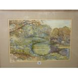 E HOLLAND watercolour - riverside scene with gentleman, 38 x 55 cms
