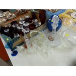 Ship's decanter with label and stopper, vintage jelly mould and other glassware including cranberry