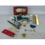 Oriental style jewellery box with medallion and jewellery contents, vintage carved pipe and a