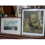 PETER SCOTT print - 'Teal Duck on a Grey Morning' and PIETR DE HOOCH print - 'The Card Players'