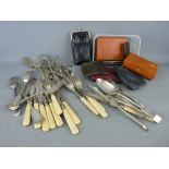 Quantity of vintage purses, leather boxes and a parcel of mixed flatware