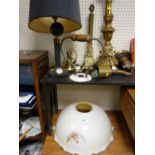 Parcel of vintage table lamps, lamp shade and a telephone