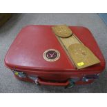 Vintage lady's suitcase and an inlaid book rack