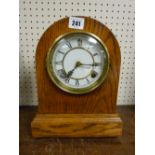 Oak cased mantel clock with painted dial