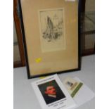 FEATHERSTONE ROBSON signed etching - entitled 'The Fish Sale' together with a small book relating to