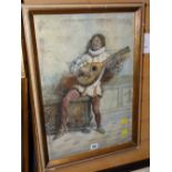 ITALIAN SCHOOL coloured print - depicting musician on piece of furniture, indistinctly signed and