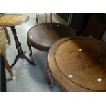 A good painted and carved frieze hardwood circular table, a tripod table with chequer top and
