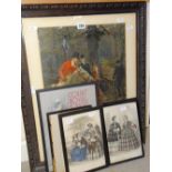 Framed print of a hunting scene, two framed Vettriano prints ETC Condition reports provided on