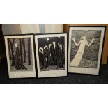 HANNAH FRANK three framed monochrome lithographs - 34 x 23cms, 38 x 26cms & 33 x 25cms Condition