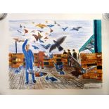 ALISTAIR GRANT unframed Guinness lithograph (unframed) - entitled 'Pigeon Racing', 38 x 50cms