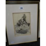 HENRY WILKINSON limited edition (8/25) coloured etching - two fisherman in a boat reeling in a