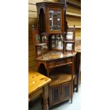 A vintage corner fancy-cabinet with glazed top, trinket shelves and carved base Condition reports